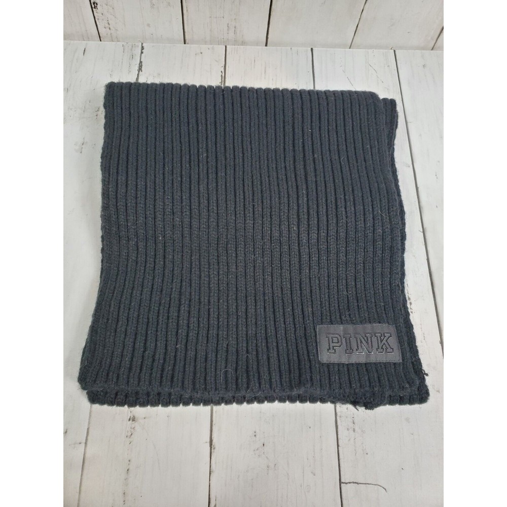 PINK Victoria Secret Winter Scarf Knit All Black Long Warm 66x8